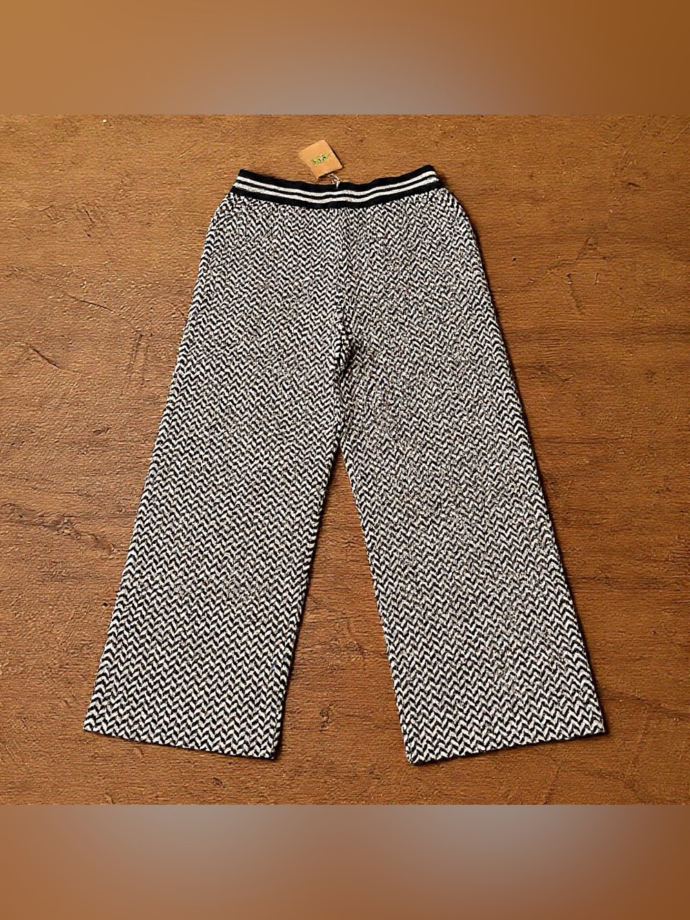 Boden Pants Navy Jacquard Knitted Trousers Stretchy Comfort Womens 12